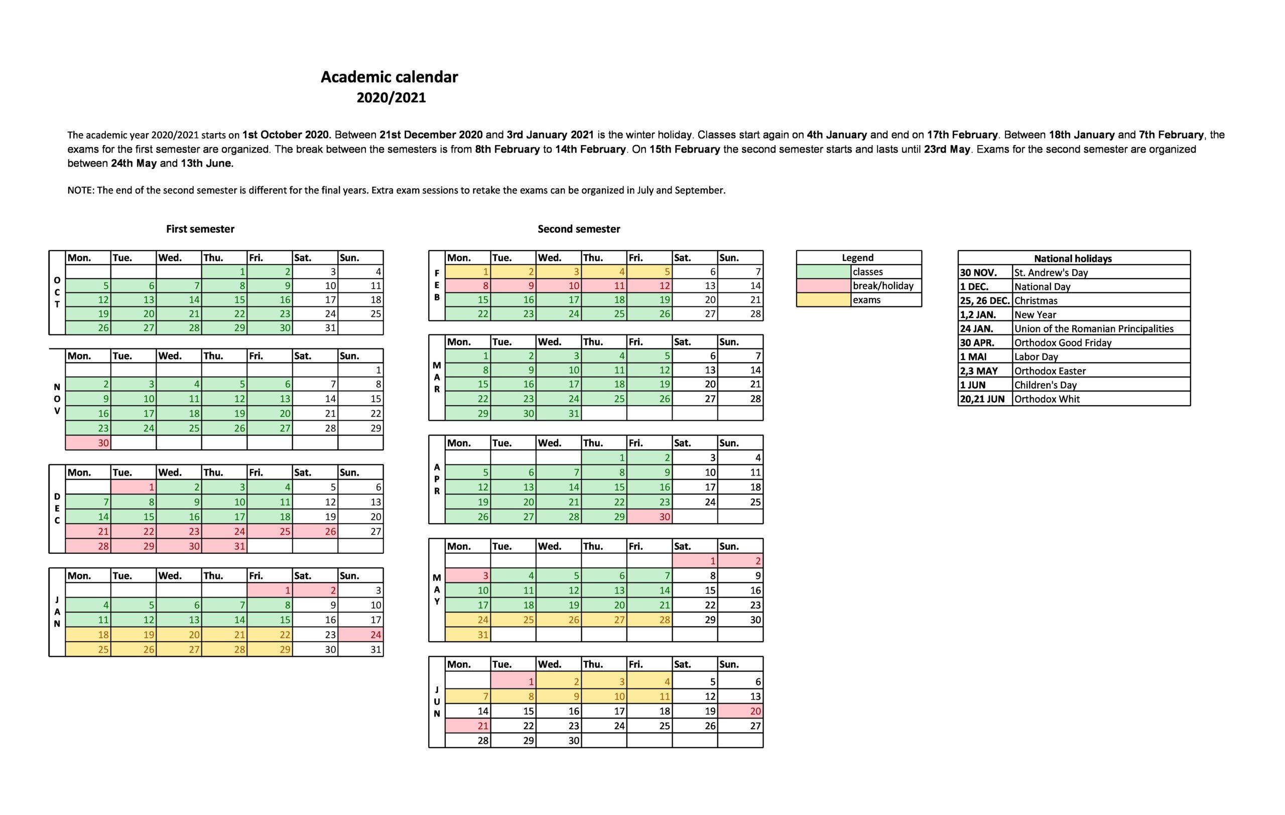academic calendar 202021 Universitatea Titu Maiorescu