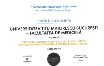 „Proiectul de cercetare al anului” al Romanian Healthcare Awards