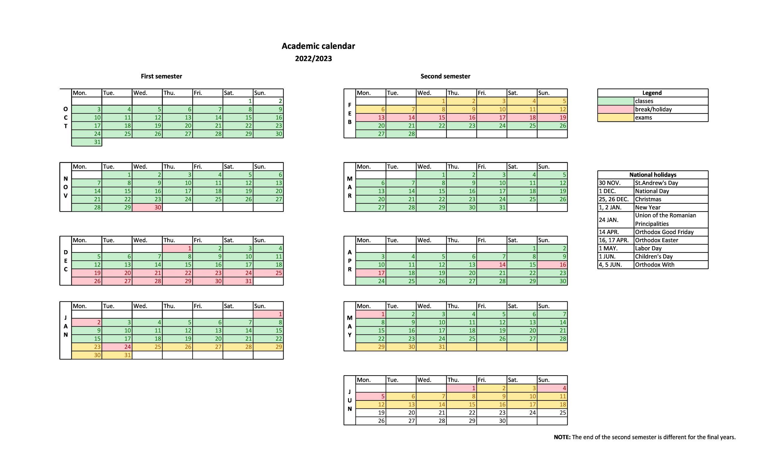 Academic calendar 2022-2023 - Universitatea Titu Maiorescu