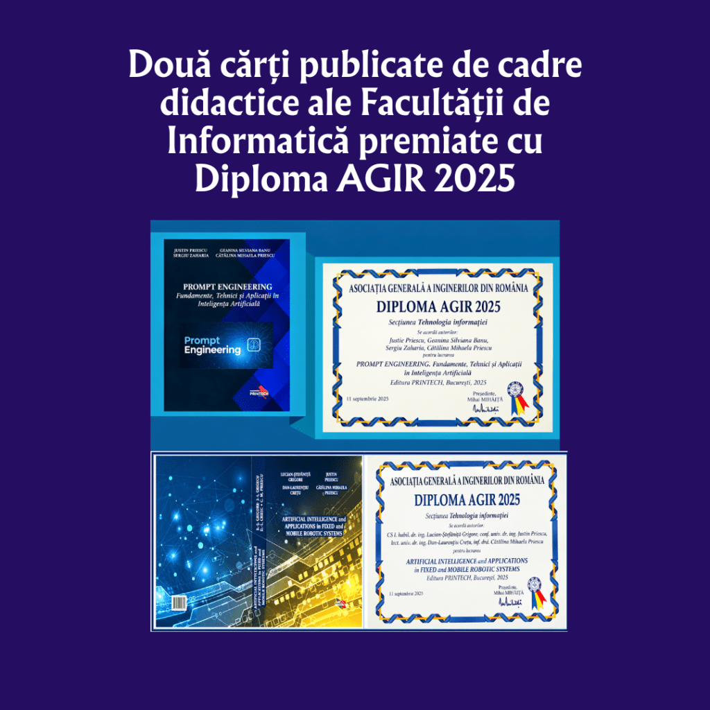 Două cărți publicate de cadre didactice ale Facultății de Informatică premiate cu Diploma AGIR 2025