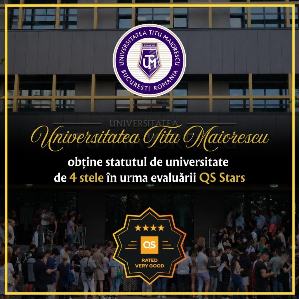 Universitatea Titu Maiorescu din București obține statutul de universitate de 4 stele în urma evaluării QS Stars
