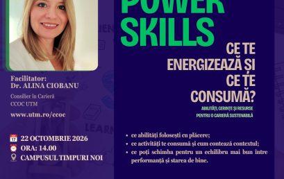 Workshop: Power Skills – ce te energizează și ce te consumă? Abilități, cerințe și resurse pentru o carieră sustenabilă
