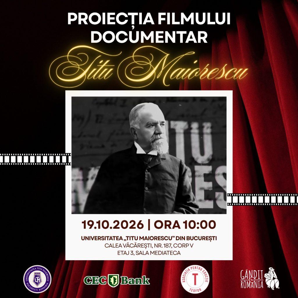 Universitatea Titu Maiorescu din București găzduiește proiecția filmului documentar dedicat personalității lui Titu Maiorescu